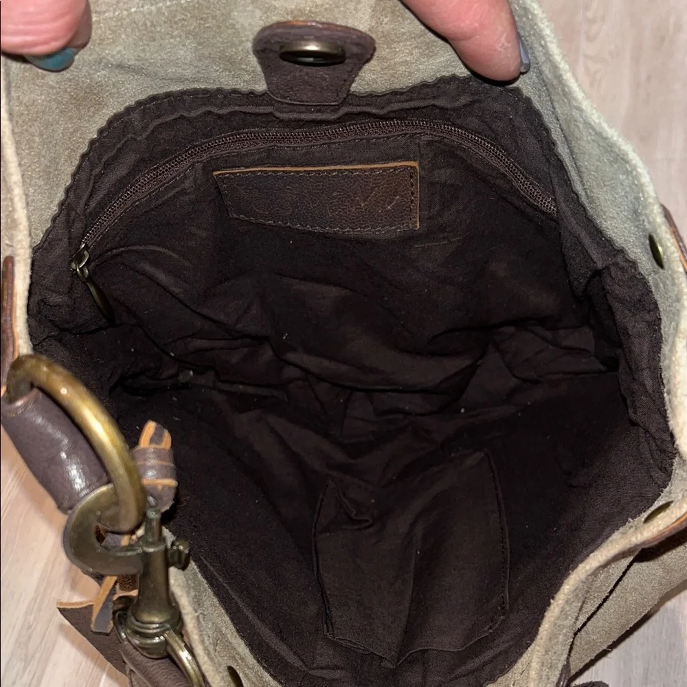 Mi Mu olive green/beige suede unisex Messenger Bag